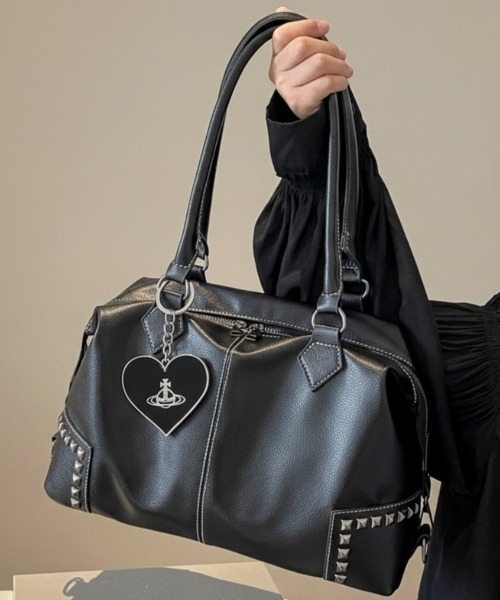 lilful ボストンバッグ 「2WAY仕様」PUレザー スタッズアクセント ミニ