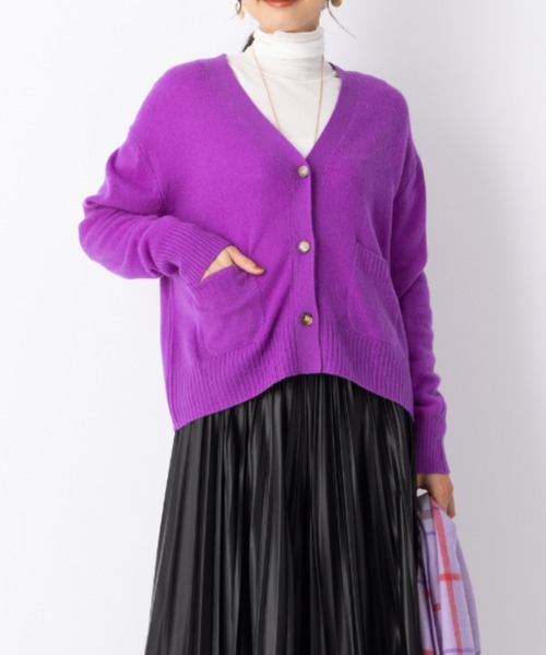 カーディガン カシミヤ100%ふんわりカーディガン 前あき ボタン V