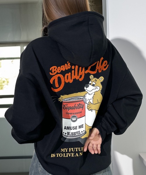 Candlestick パーカー レトロ ベアー サガラ刺繍 プルオーバー