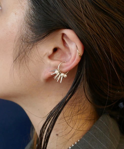 e.m.（イーエム） イヤーカフ シルバー パール×スタッズイヤーカフ S