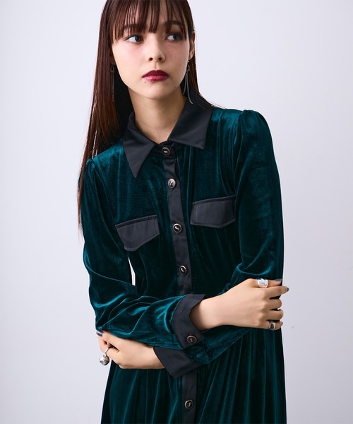 MONOe ワンピース レザードッキングベロアシャツワンピース : ZOZOTOWN