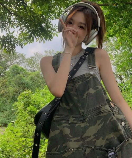 CANVAS+ サロペット オーバーオール 「CANVAS+」迷彩柄オーバーオール