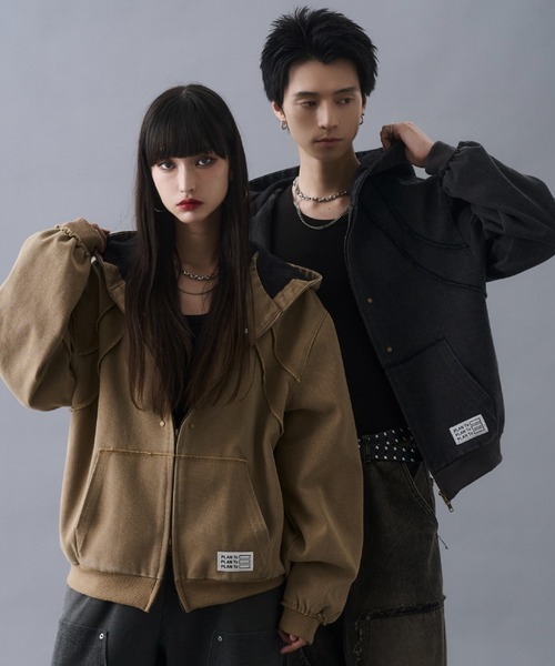 PLAN To パーカー Aged Duck Cropped Double-Zip Hoodie / エイジド