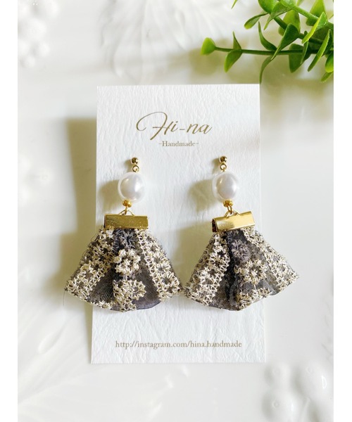 TONE（トネ） ピアス 「Hi-na」バロックパール×オーガンジー刺繍リボン