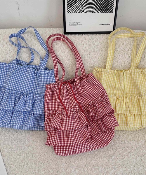 VIBGYOR トートバッグ Mignonjour/フリルチェック柄トートバッグ M2790