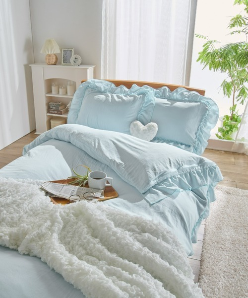 iellio ベッド 寝具 フリル パイピング ベッドカバー シーツ 寝具 3点