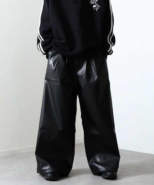 Nilway（ニルウェイ） スラックス 2タックPUレザーワイドフレア袴