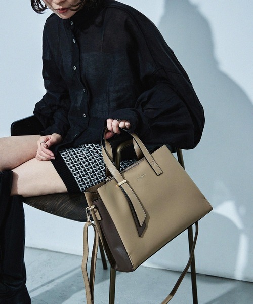 HUNDRED ハンドバッグ アシメデザイン バイカラー2wayハンドバッグ