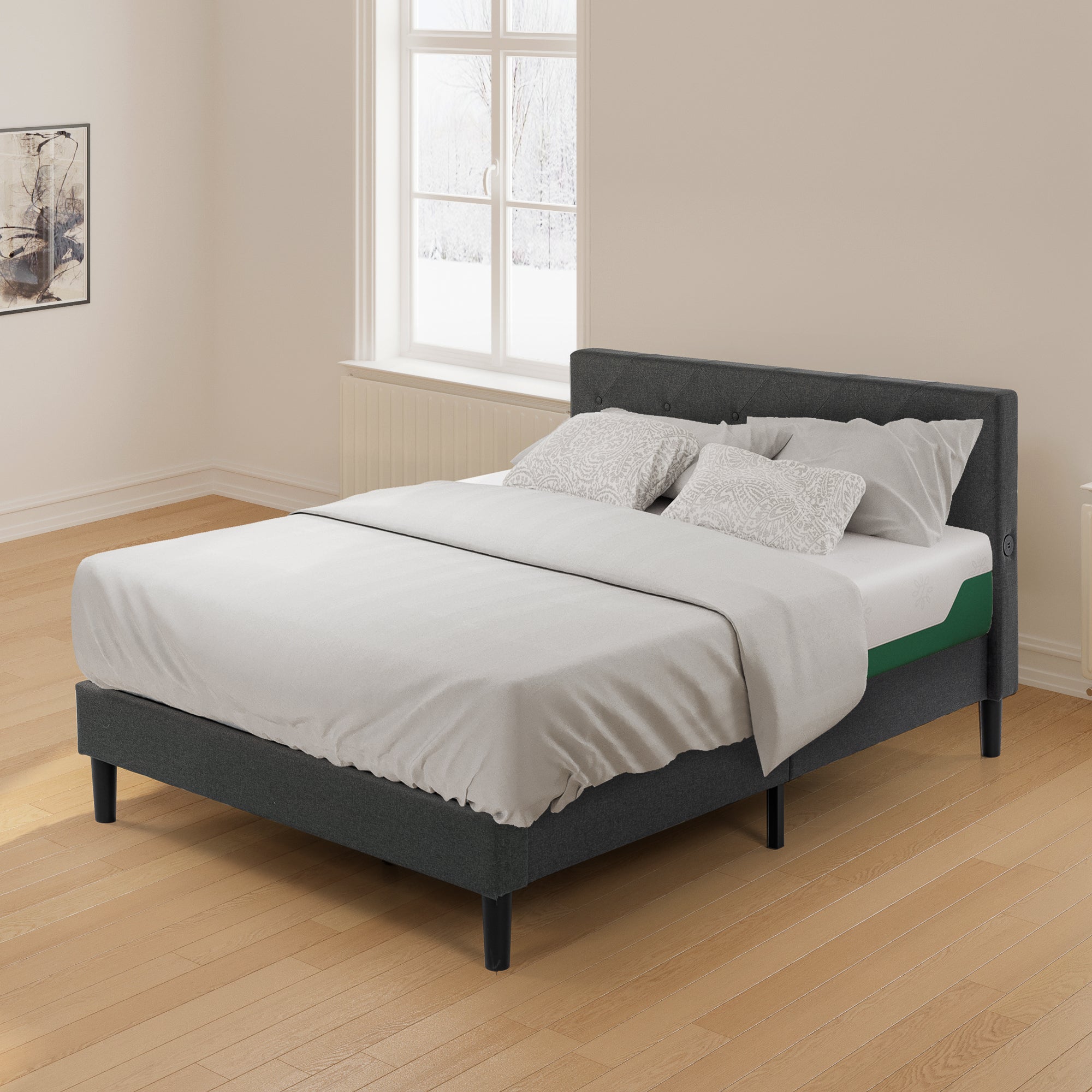 Shalini ファブリックベッドフレーム ヘッドボード付 | 【公式】ZINUS