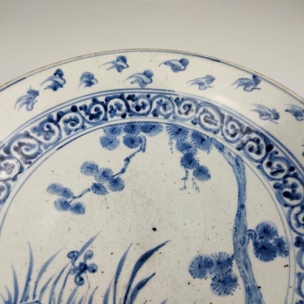 初期伊万里 染付松に八ツ橋図千鳥文大皿 金直し – 古美術西川