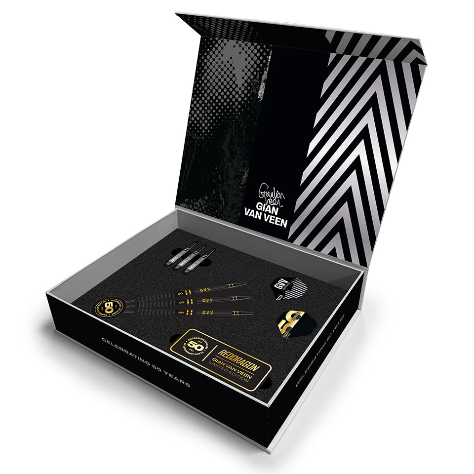 Red Dragon Gian Van Veen 50 Year Limited Edition Steel Tip Darts - 21g