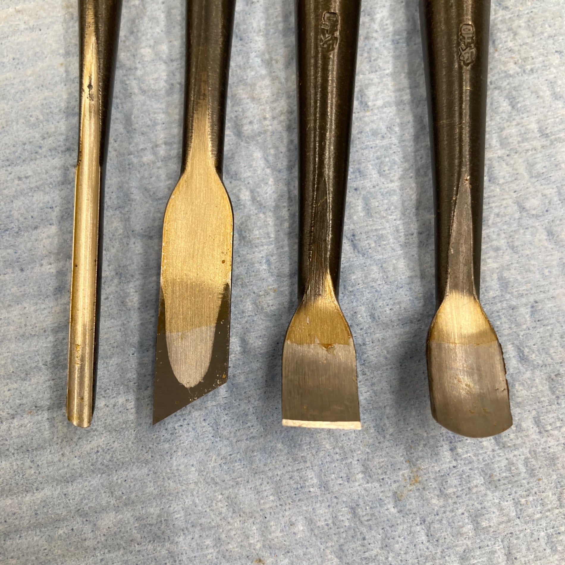 中古品】 「初代政吉」作 共柄彫刻刀 7本組 手打仕上 【柏店