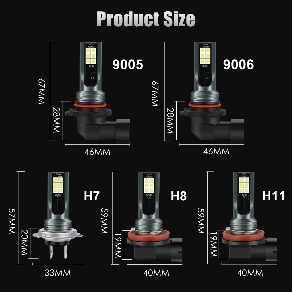 2Pcs H8 H11 LED Bulb H16 JP 9005 HB3 9006 HB4 Led Lamp Super