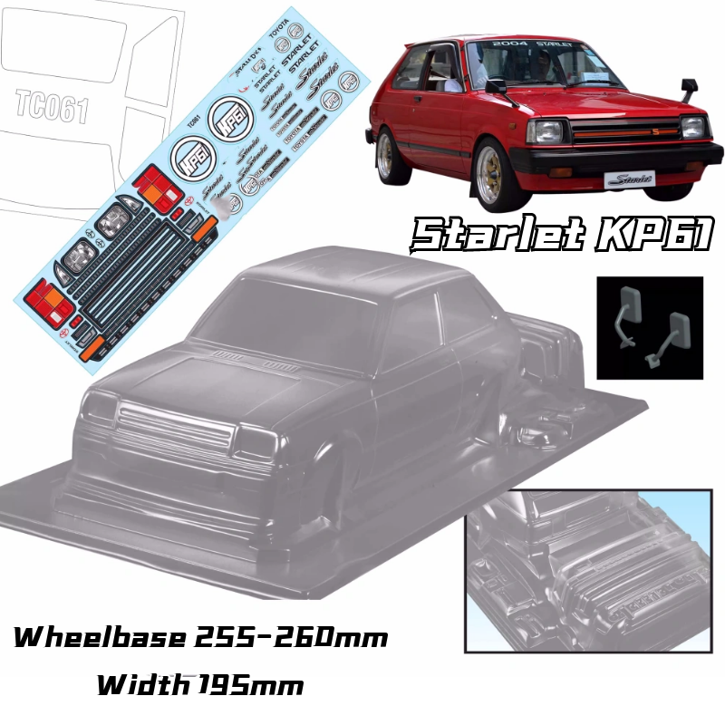 1/10 Starlet KP61 Wide body RC Drift Rally PC Shell 195mm Width