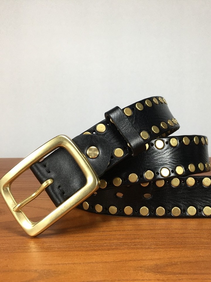 男性用銅ピンバックル,本革ベルト,パンクスタイル,リベット,パンツ