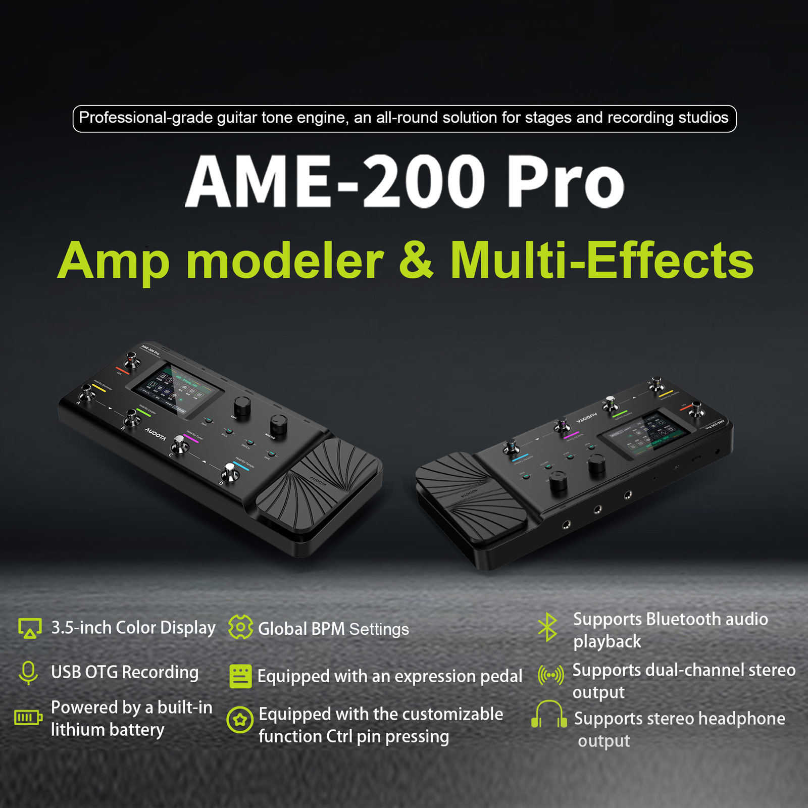 Audota Ame 200 Pro アンプモデラー エフェクター 充電式 チューナー