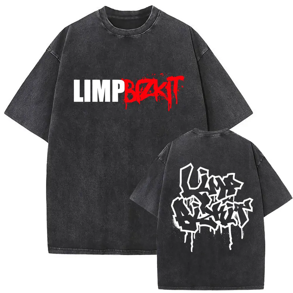 Washed Vintage Rock Band Limp Bizkit Graphic T-shirt Men Women Hip