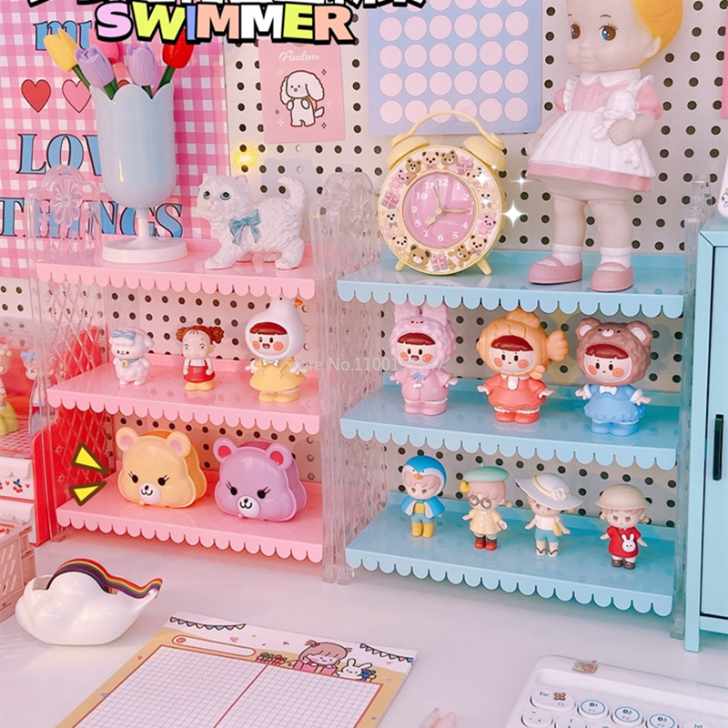 フレッシュレース3層棚ピンクガールデスクトップドールラック化粧品