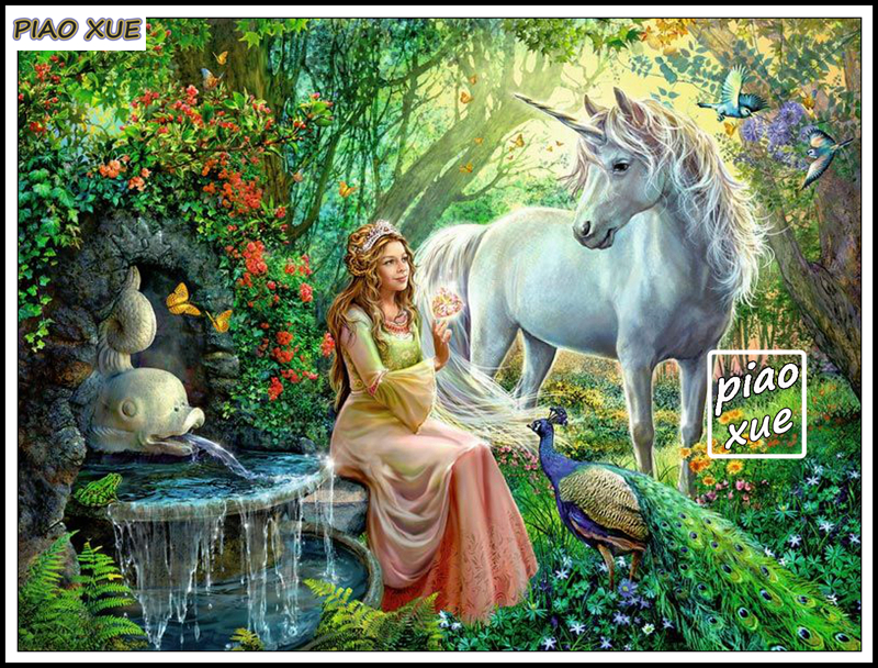 妖精の王女とユニコーンダイヤモンド絵画アート魔法の森の城モザイク