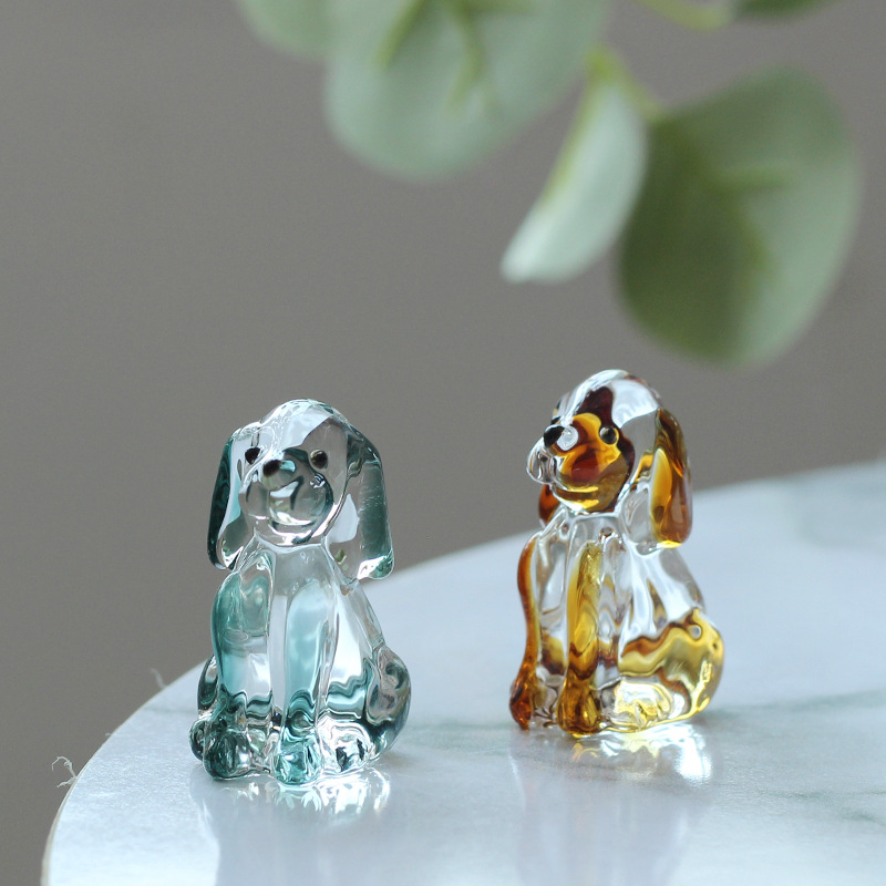 クリスタルガラス 犬の置物 透明 約8cm