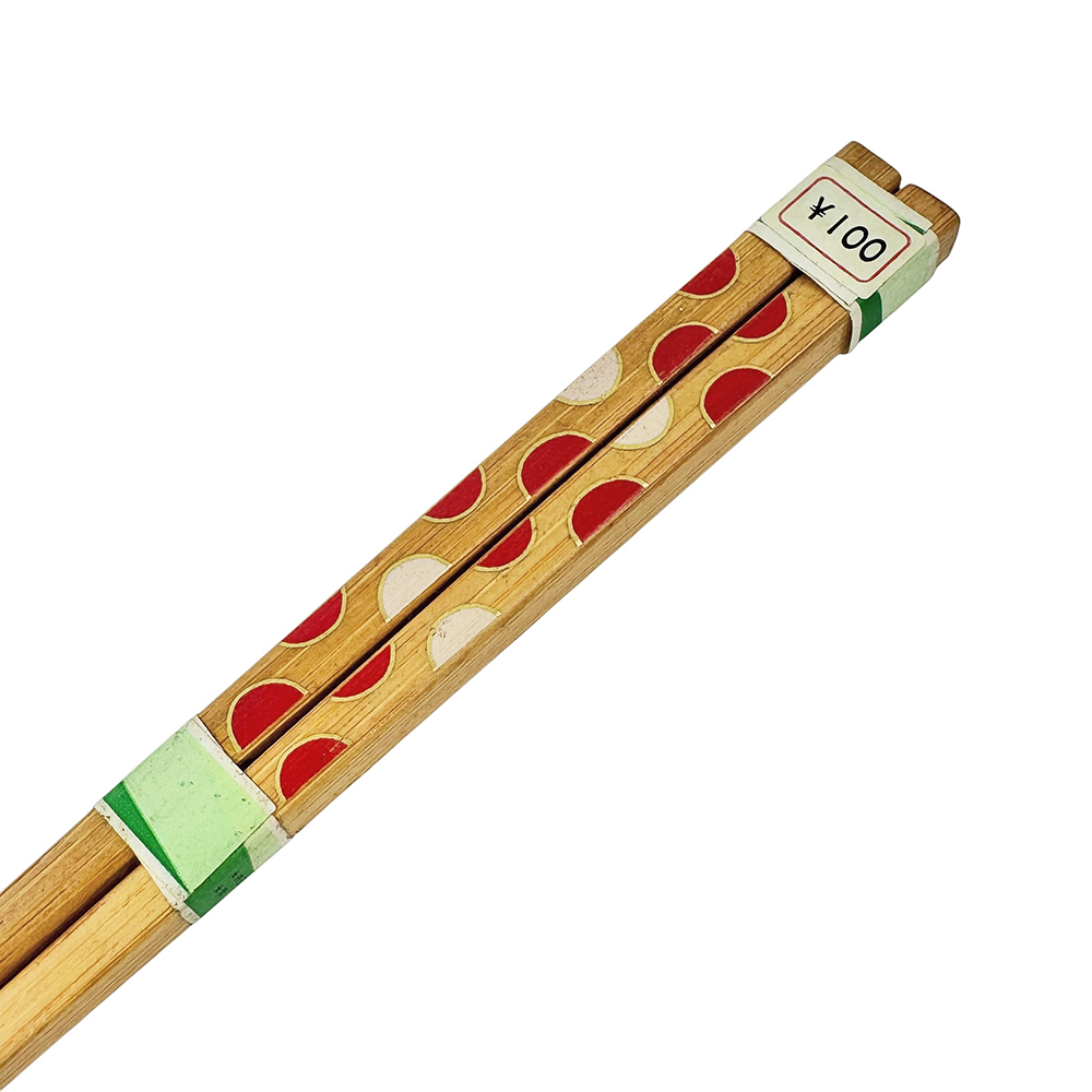 未使用品 昭和レトロ お箸 竹 天然材 赤白ドット 水玉模様