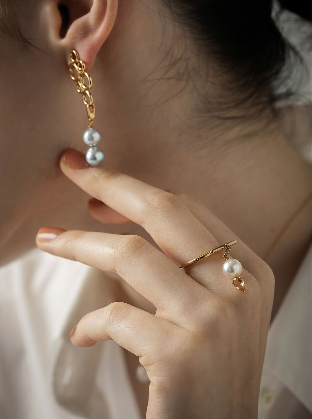 two drops]K18YG アコヤブルーパール 2ドロップ チャーム | ADDUNIoN