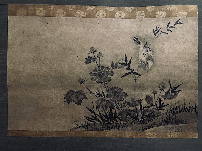 伝 狩野元信 “竹ニ芙蓉雀之図” 紙本 水墨 室町古画 / attribute Kanō