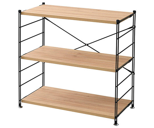 63-6516-32 おしゃれ木製棚板 ワイヤーラック 3段 オーク(木目) MWS