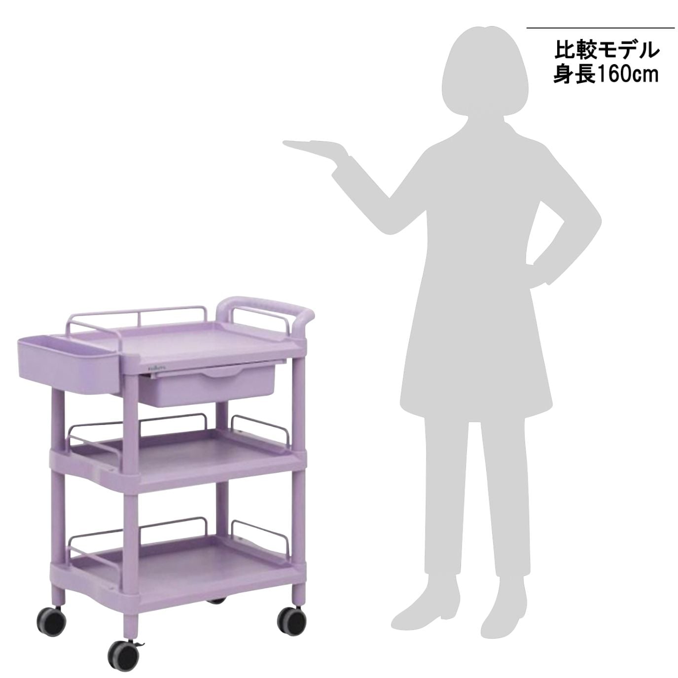 7-1086-02 モバイルポケットカート(引出し付き) 3段 650×410×867