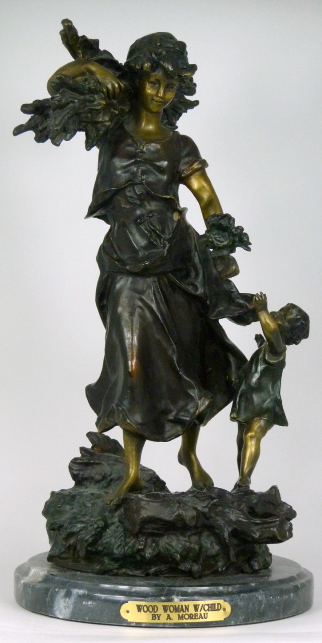 Wood Woman with Child Classic Lost Wax Bronze Statue by A. Moreau