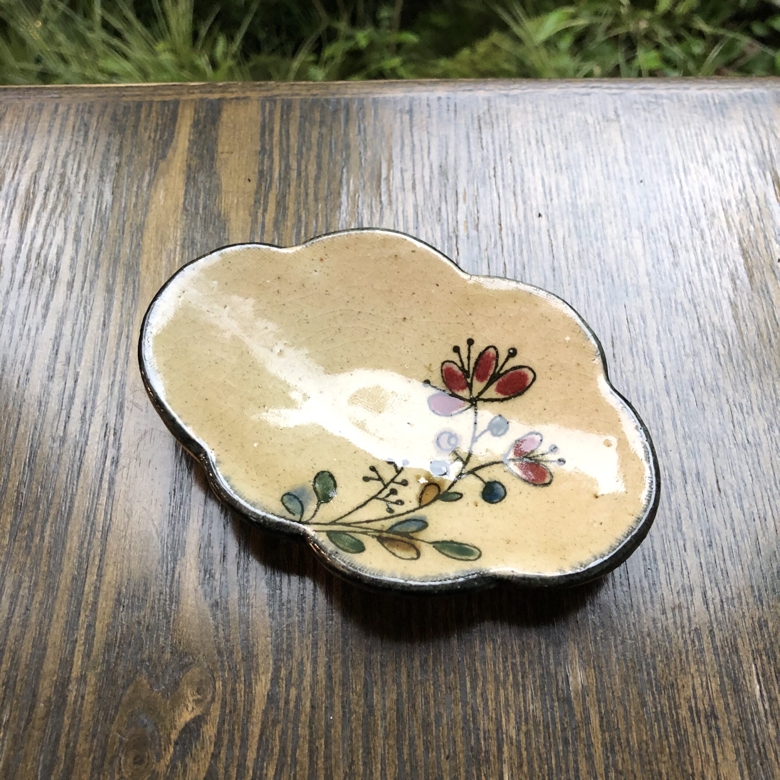 信楽焼 山本尚子 野乃花シリーズ 黃釉雲形豆皿（花） - Amuser * Cafe