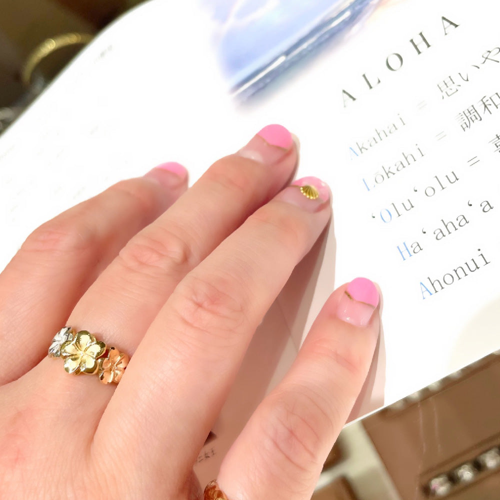 ハワイアンジュエリー 14K3カラープルメリアリング