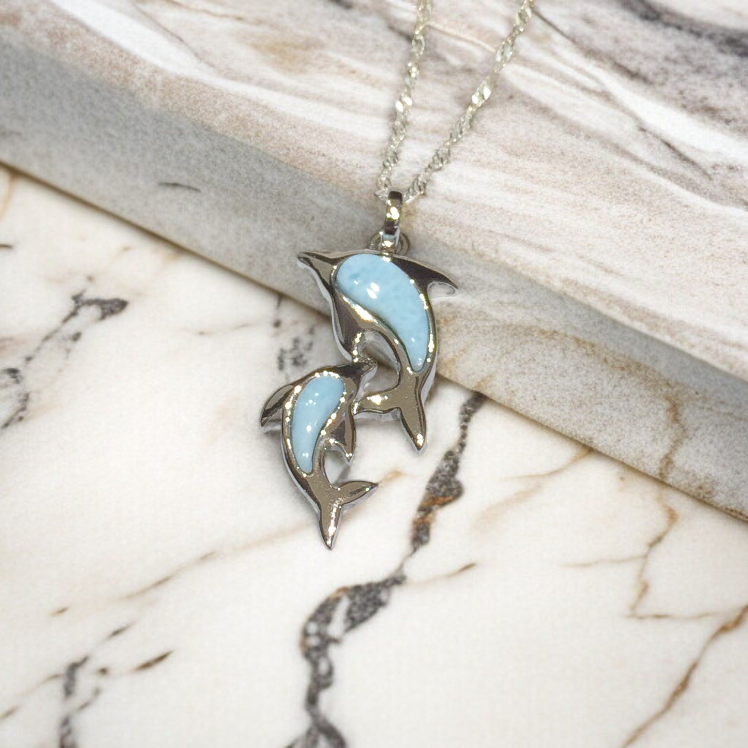 ラリマーツインイルカペンダント 【2-7168】