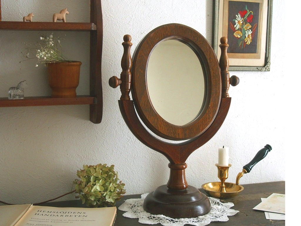 北欧ヴィンテージ 木製のテーブルミラー - a n t e n n a