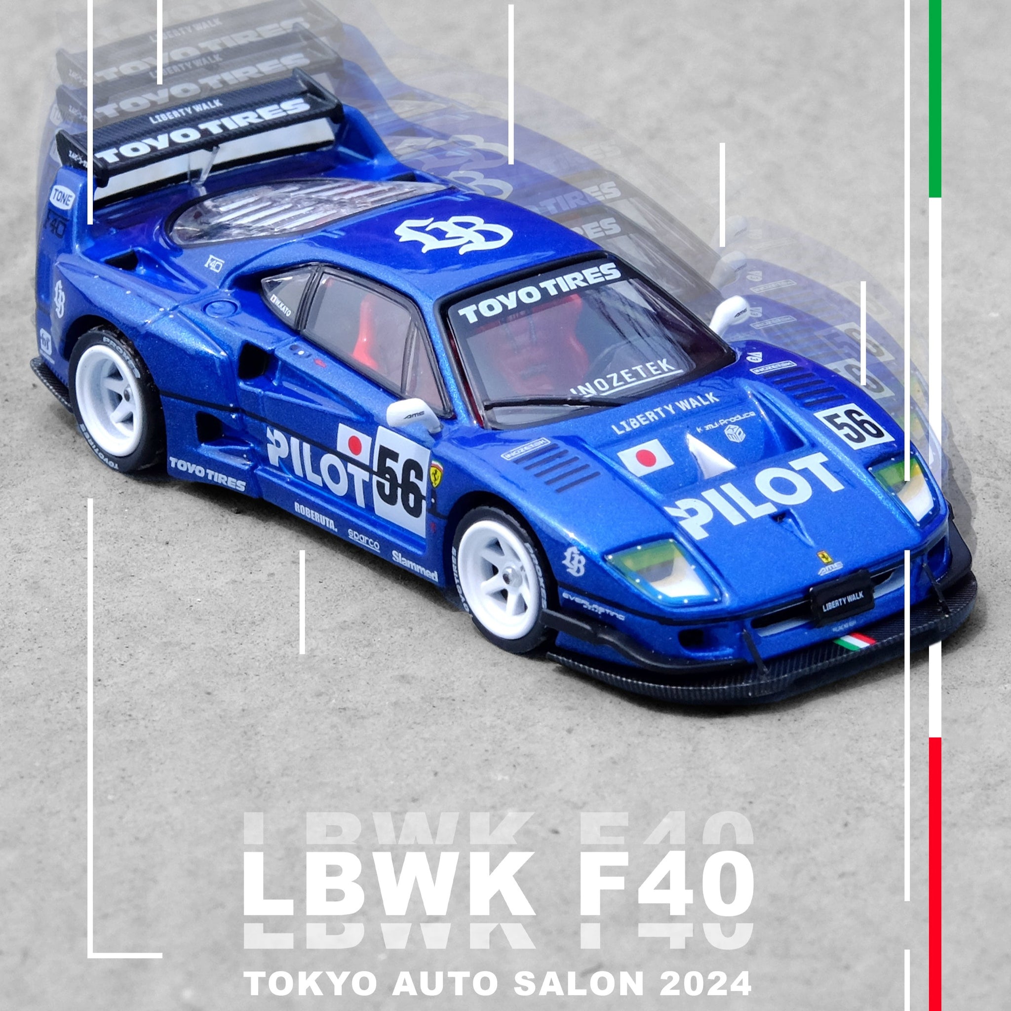 1:64 Ferrari F40 LBWK Liberty Walk -- 2024 Tokyo Auto Salon #56 Blue -