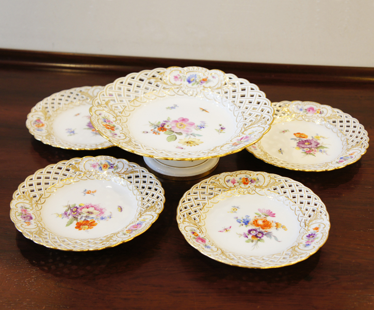 マイセン「花文様 透かし彫り コンポートセット」《アンティックかとう》