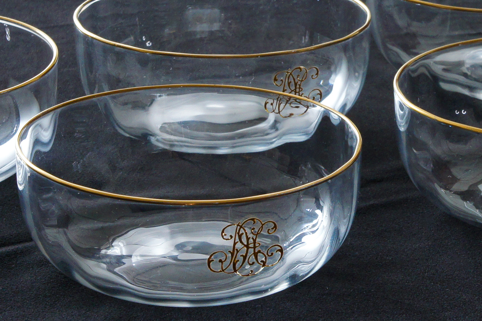 オールドバカラ「縁イニシャル金彩 4寸鉢 5客組」《アンティックかとう》