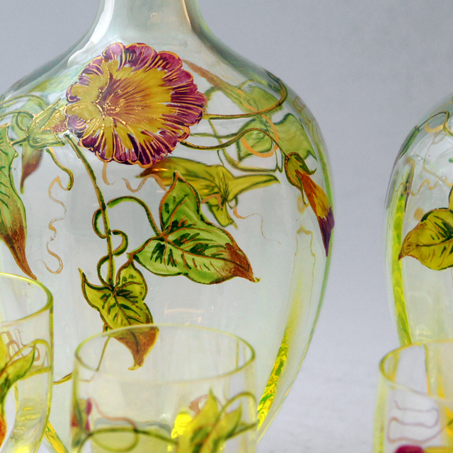 オールドバカラ「エナメル彩 朝顔文 リキュールセット」《アンティック