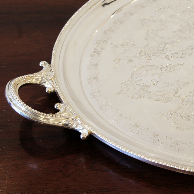 イギリス「シルバープレート 楕円型 トレー（大）幅60cm