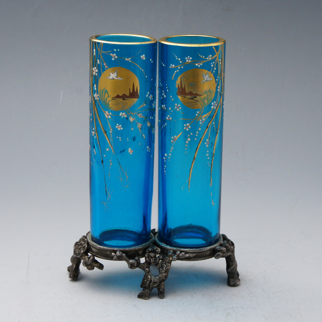 オールドバカラ「窓絵白鳥文 一対花瓶」《アンティックかとう》