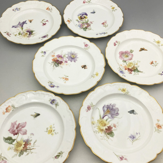 KPM ベルリン「KPM窯 花蝶文 皿（直径24.5cm）6枚セット