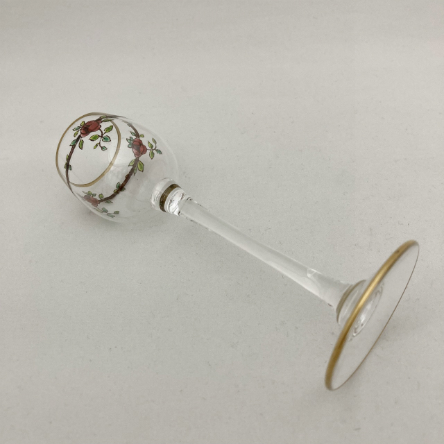 オールドバカラ「エナメル装飾 薔薇文様 リキュールグラス 高さ12.7cm