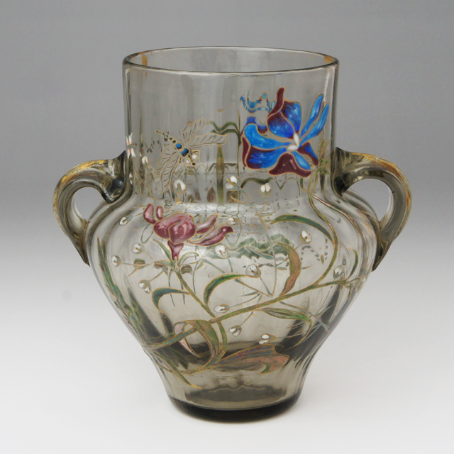 エミール・ガレ「蜻蛉にアイリス文双耳花瓶」《アンティックかとう》