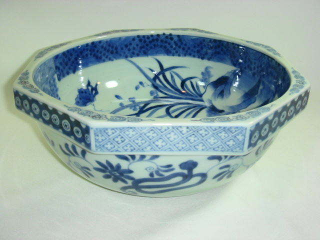 江戸 伊万里 染付 高台鉢 花鳥紋 送料込み1226 江戸 伊万里 染付 高台