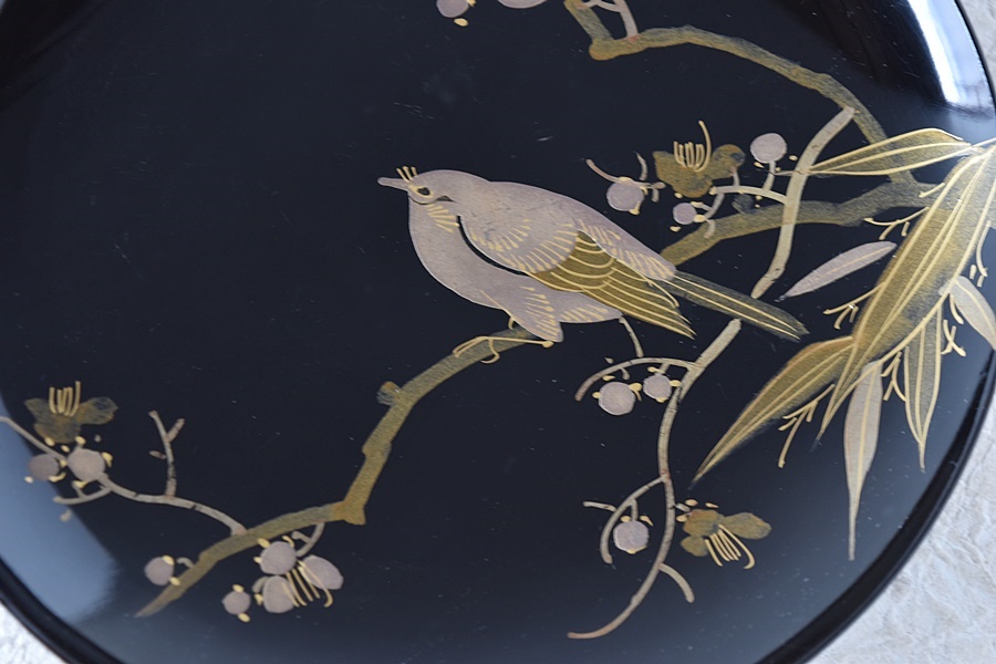 天然木製漆塗 時代蒔絵 花鳥 図変わり 菓子皿 5枚セット No.2 - 生活