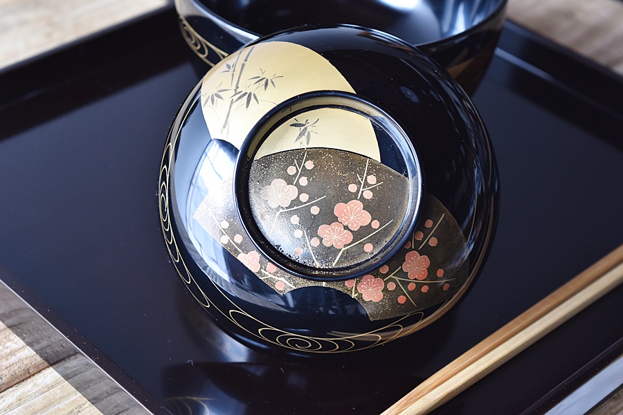 輪島塗扇面蒔絵雑煮椀 - 生活骨董と古布のアンティークショップ