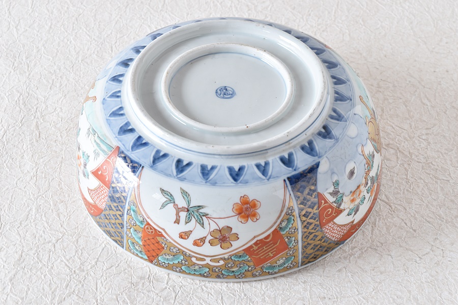 伊万里 色絵 唐獅子牡丹 桜 福文 二重高台 鉢 大 - 生活骨董と古布の