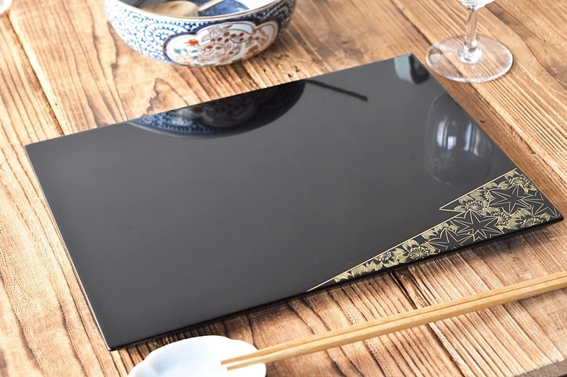 輪島塗 黒塗 沈金蒔絵 点心盆 折敷 5客セット - 生活骨董と古布の