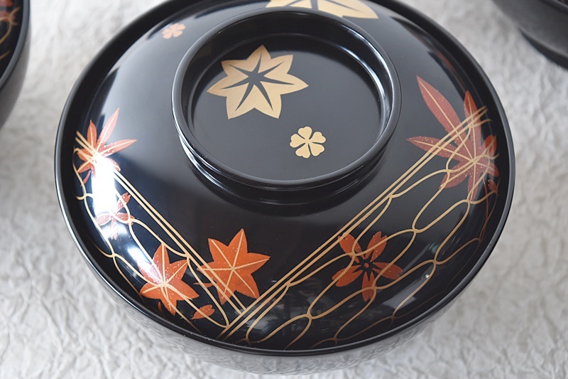 輪島塗 あみめ煮物碗 紅葉と桜 5客セット - 生活骨董と古布の