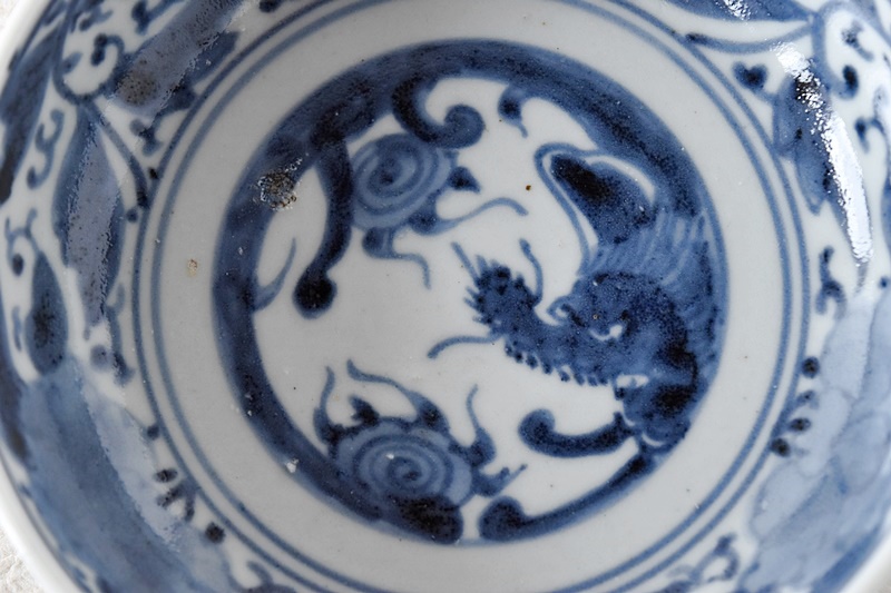 古伊万里 染付 龍と牡丹花 渦福文 膾皿 - 生活骨董と古布の
